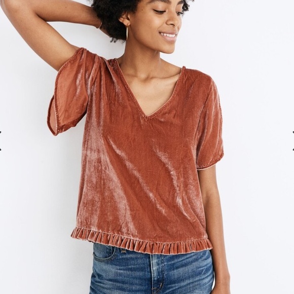 Madewell Tops - Madewell Velvet Tulip-Sleeve Ruffle Top